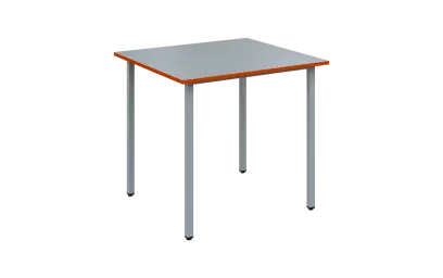 JSB 80N Jídelní stůl 800 x 800 mm, deska šedá s hranou pomeranč / podnož stříbrná